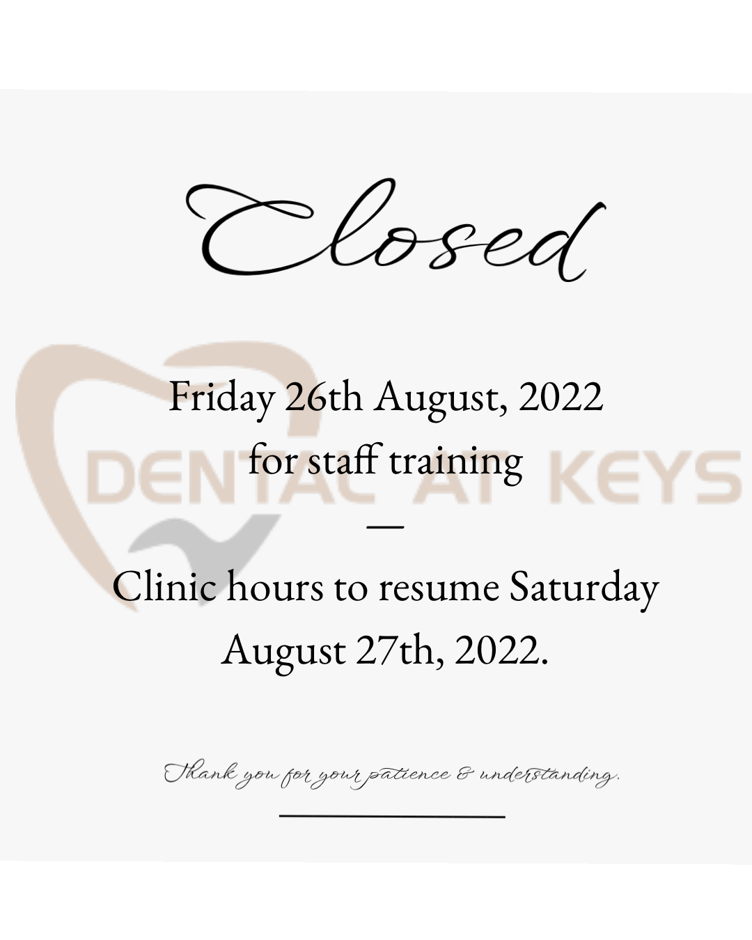 Closed – Staff Training