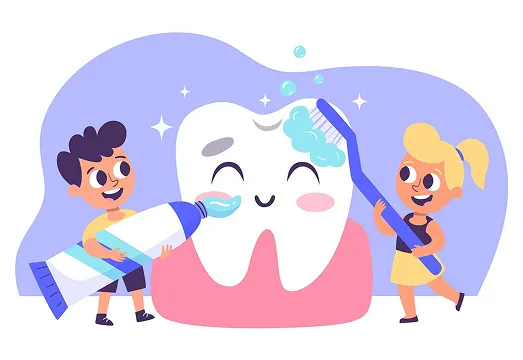 cartoon image of kids dental brushing teeth