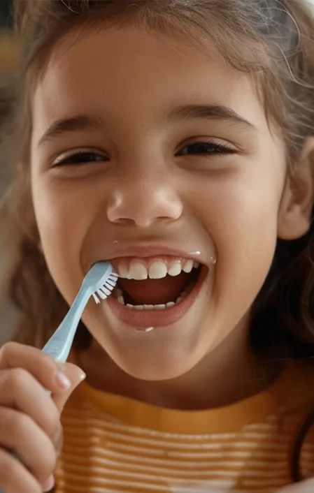 young girl brushing teeth needs fissure sealants